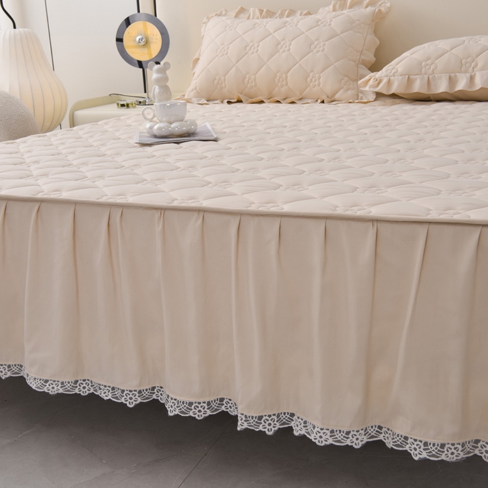 91家纺网 家纺一手货源 找家纺 乐蔻家纺 2026春夏新款A类磨毛原棉防水隔尿太阳花床裙床笠床笠单件 太阳花防水-浅驼