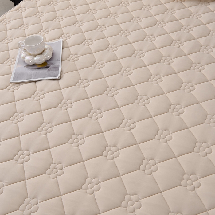 91家纺网 家纺一手货源 找家纺 乐蔻家纺 2026春夏新款A类磨毛原棉防水隔尿太阳花床裙床笠床笠单件 太阳花防水-浅驼