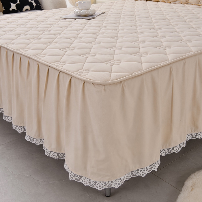 91家纺网 家纺一手货源 找家纺 乐蔻家纺 2026春夏新款A类磨毛原棉防水隔尿太阳花床裙床笠床笠单件 太阳花防水-浅驼