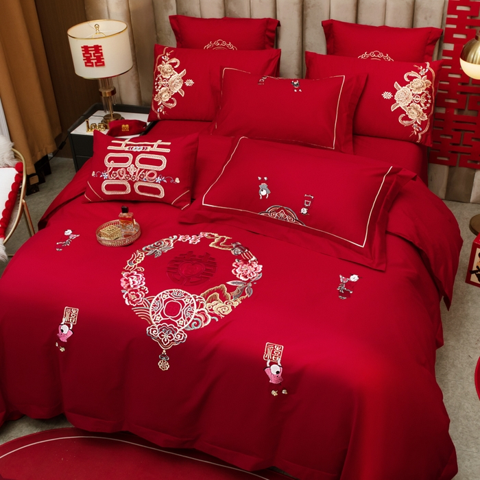 91家纺网 家纺一手货源 找家纺 千禧家纺 2026新款全棉13372婚庆绣花系列 百福绵延