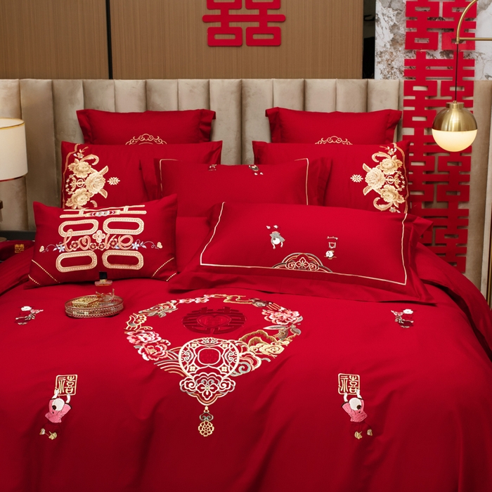 91家纺网 家纺一手货源 找家纺 千禧家纺 2026新款全棉13372婚庆绣花系列 百福绵延