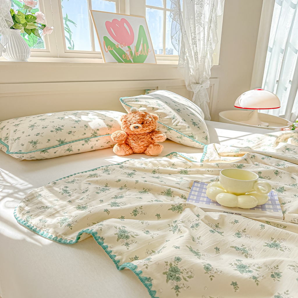 91家纺网 家纺一手货源 找家纺 归属 2026新款A类小碎花贝壳绣皱皱棉夏被夏凉被空调被 茶墨