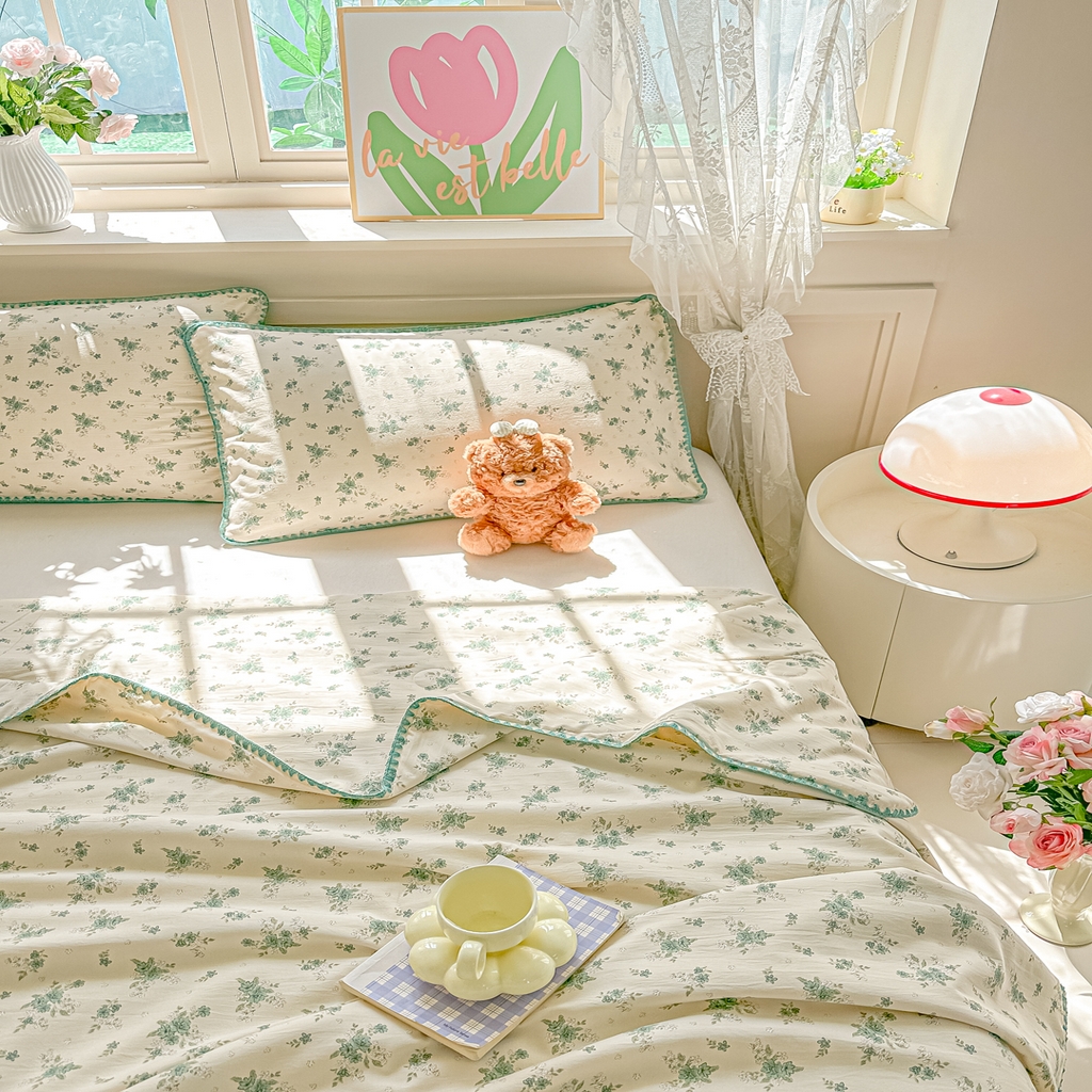 91家纺网 家纺一手货源 找家纺 归属 2026新款A类小碎花贝壳绣皱皱棉夏被夏凉被空调被 茶墨