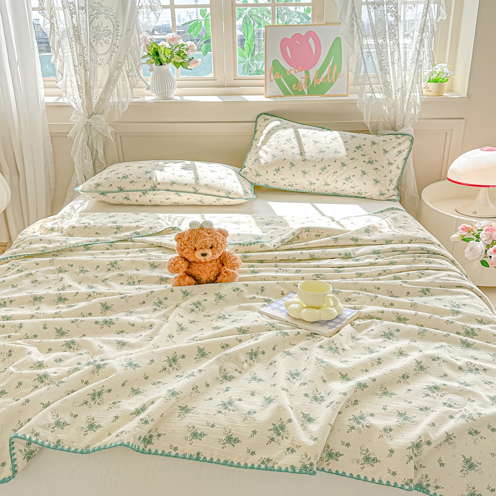 91家纺网 家纺一手货源 找家纺 归属 2026新款A类小碎花贝壳绣皱皱棉夏被夏凉被空调被 茶墨