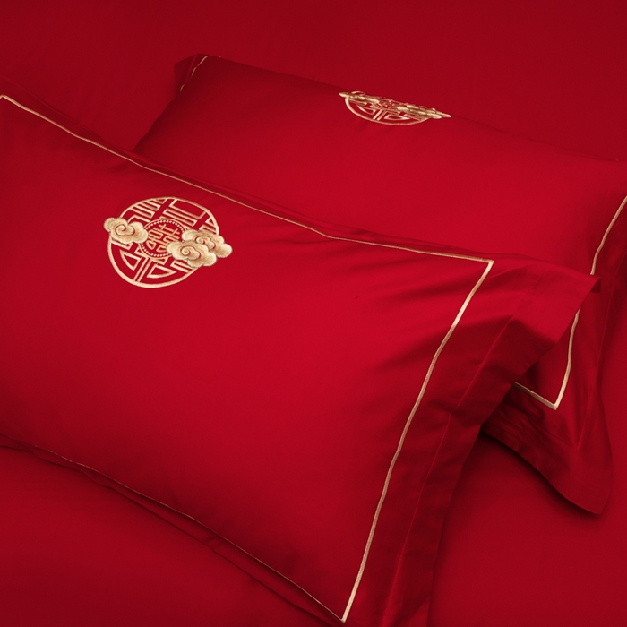 91家纺网 家纺一手货源 找家纺 千禧家纺 2026新款全棉13372婚庆绣花系列 福禧相传