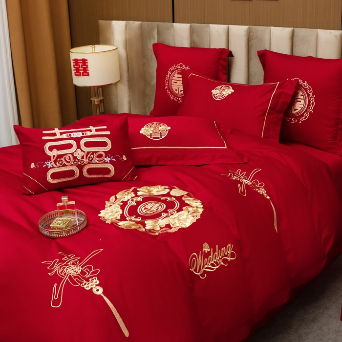 91家纺网 家纺一手货源 找家纺 千禧家纺 2026新款全棉13372婚庆绣花系列 福禧相传