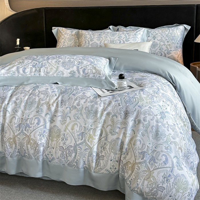 91家纺网 家纺一手货源 找家纺 蓝米卡夫 2026夏季新款50S天丝数码印花夏被夏凉被空调被四件套 伯爵-兰