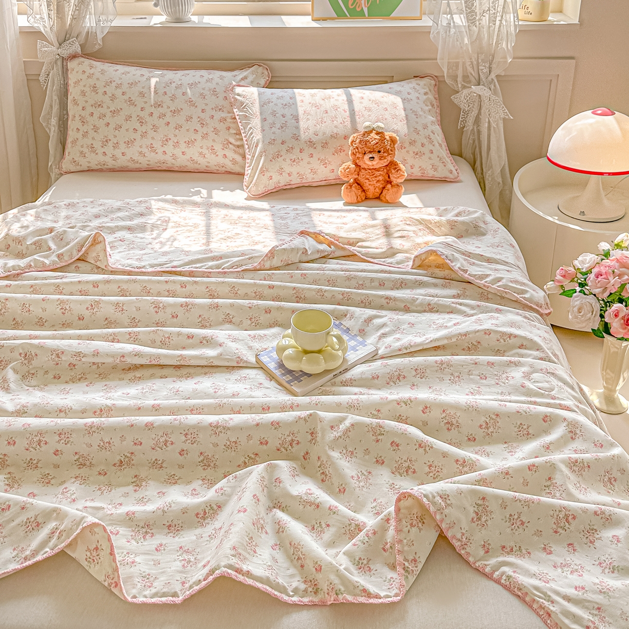 91家纺网 家纺一手货源 找家纺 归属 2026新款A类小碎花贝壳绣皱皱棉夏被夏凉被空调被 花莳