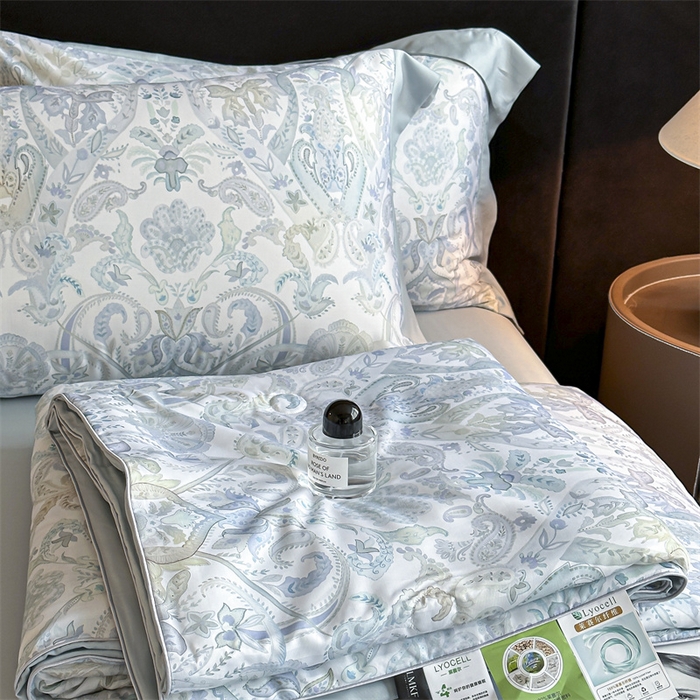 91家纺网 家纺一手货源 找家纺 蓝米卡夫 2026夏季新款50S天丝数码印花夏被夏凉被空调被四件套 伯爵-兰