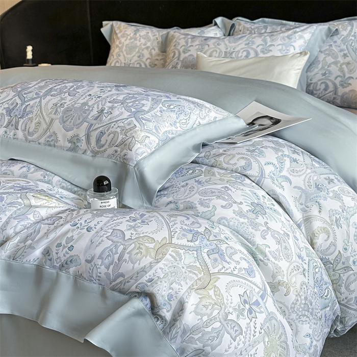 91家纺网 家纺一手货源 找家纺 蓝米卡夫 2026夏季新款50S天丝数码印花夏被夏凉被空调被四件套 伯爵-兰