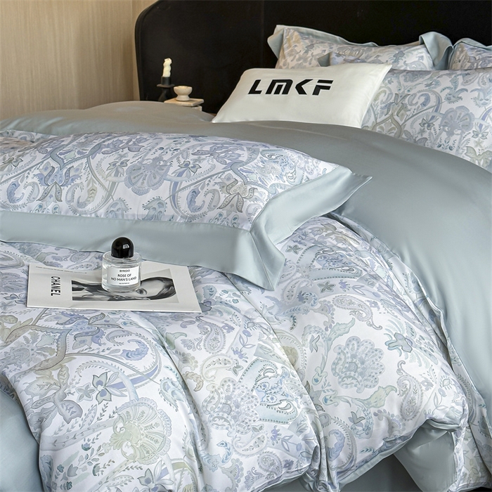 91家纺网 家纺一手货源 找家纺 蓝米卡夫 2026夏季新款50S天丝数码印花夏被夏凉被空调被四件套 伯爵-兰