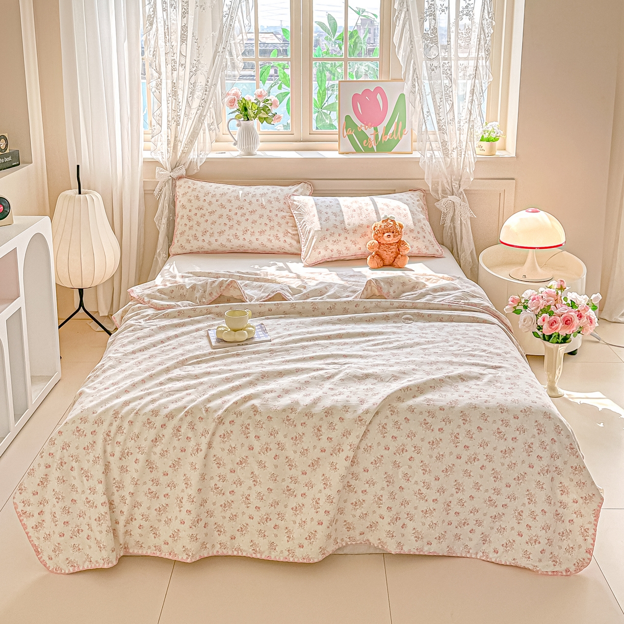 91家纺网 家纺一手货源 找家纺 归属 2026新款A类小碎花贝壳绣皱皱棉夏被夏凉被空调被 花莳