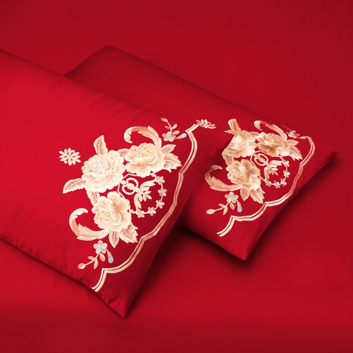 91家纺网 家纺一手货源 找家纺 千禧家纺 2026新款全棉13372婚庆绣花系列 花满盈阁