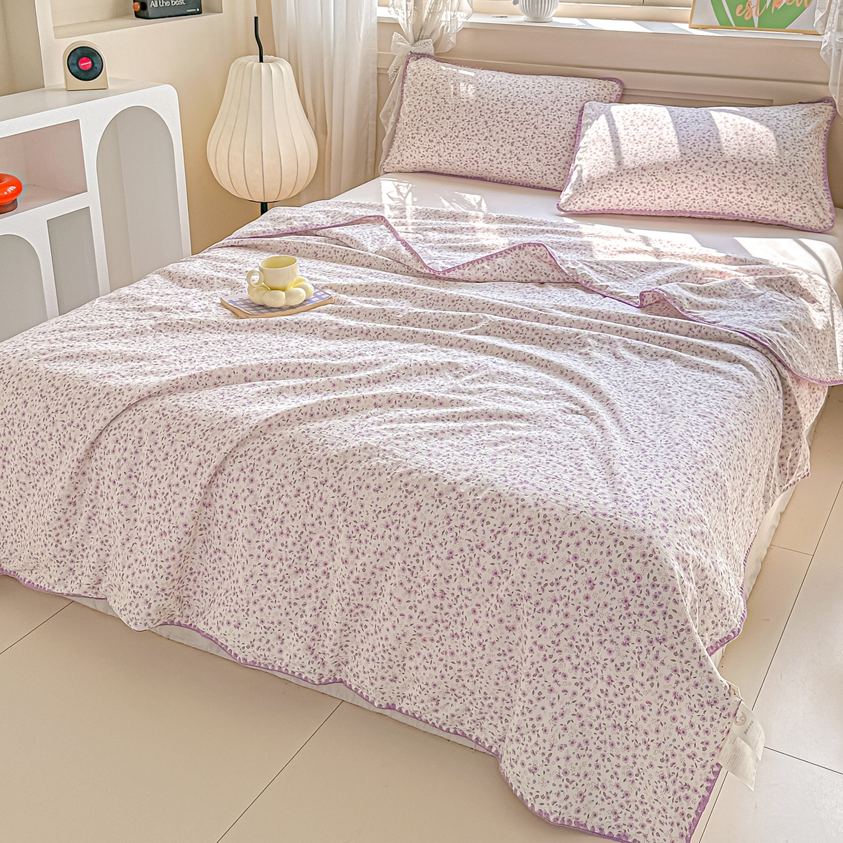 91家纺网 家纺一手货源 找家纺 归属 2026新款A类小碎花贝壳绣皱皱棉夏被夏凉被空调被 荔椿紫