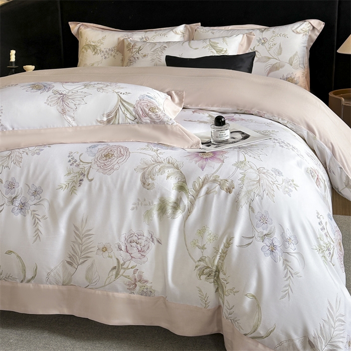 91家纺网 家纺一手货源 找家纺 蓝米卡夫 2026夏季新款50S天丝数码印花夏被夏凉被空调被四件套 春日落樱-粉