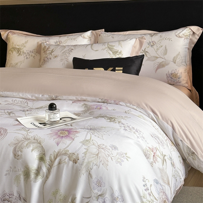 91家纺网 家纺一手货源 找家纺 蓝米卡夫 2026夏季新款50S天丝数码印花夏被夏凉被空调被四件套 春日落樱-粉