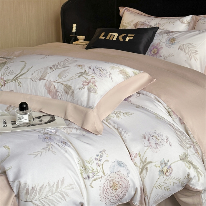 91家纺网 家纺一手货源 找家纺 蓝米卡夫 2026夏季新款50S天丝数码印花夏被夏凉被空调被四件套 春日落樱-粉