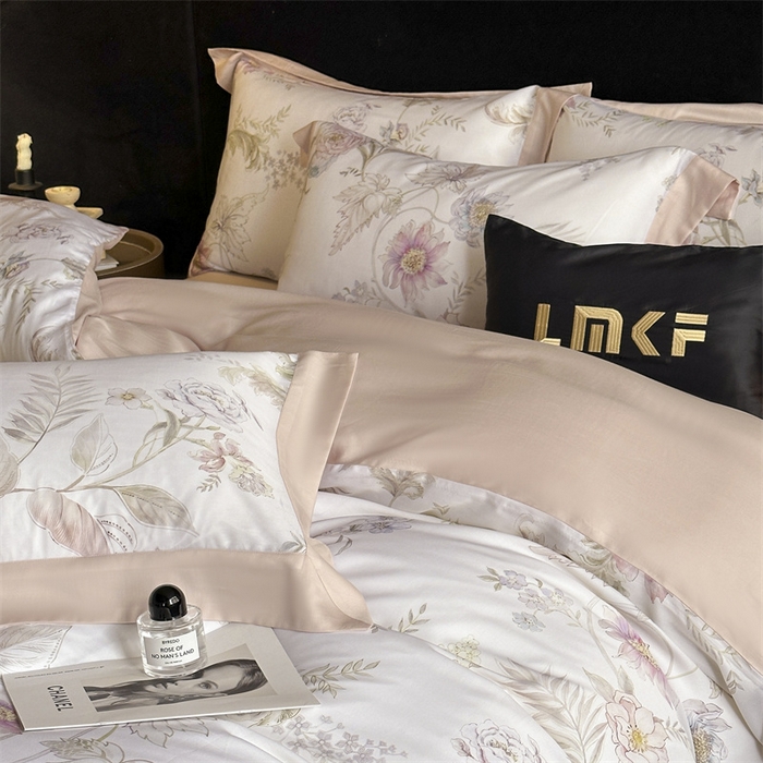 91家纺网 家纺一手货源 找家纺 蓝米卡夫 2026夏季新款50S天丝数码印花夏被夏凉被空调被四件套 春日落樱-粉