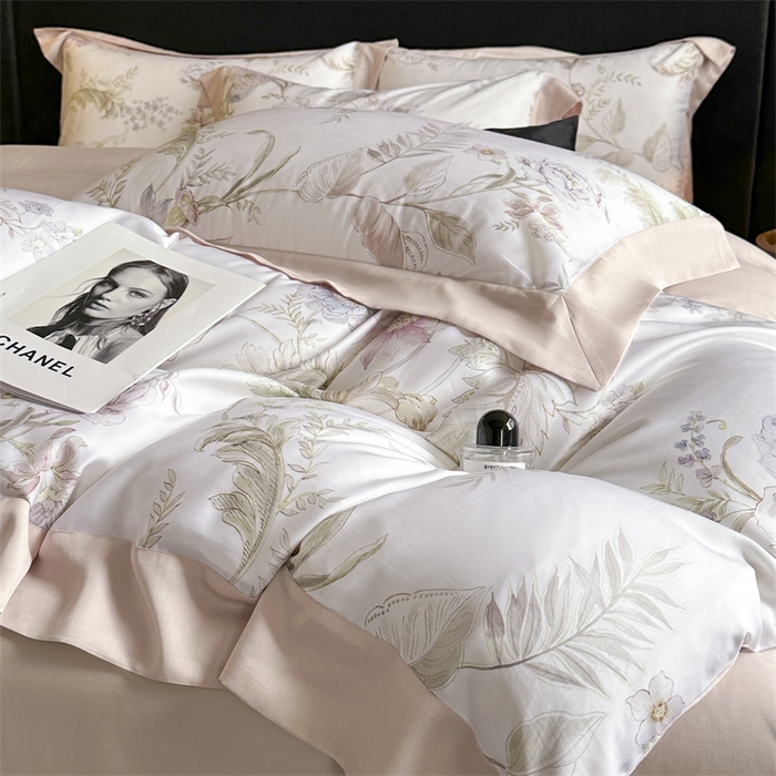 91家纺网 家纺一手货源 找家纺 蓝米卡夫 2026夏季新款50S天丝数码印花夏被夏凉被空调被四件套 春日落樱-粉