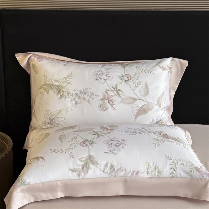 91家纺网 家纺一手货源 找家纺 蓝米卡夫 2026夏季新款50S天丝数码印花夏被夏凉被空调被四件套 春日落樱-粉