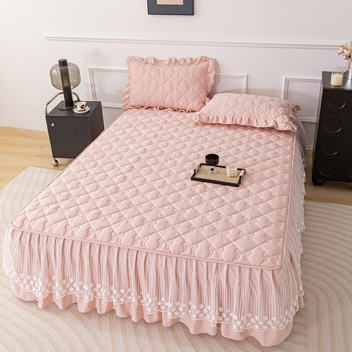 91家纺网 家纺一手货源 找家纺 （总）乐蔻家纺 2026春夏新款A类原棉大豆夹棉床裙床笠四件套床笠单件-蝴蝶结