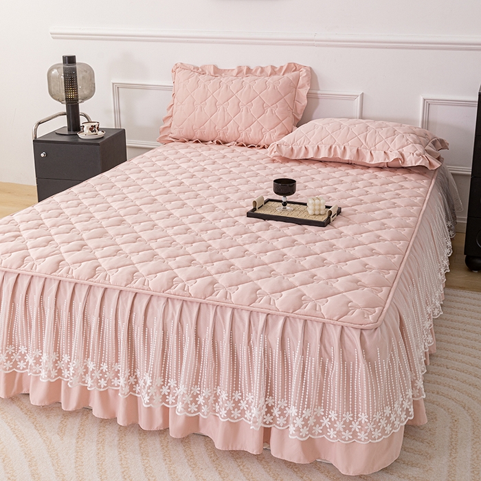 91家纺网 家纺一手货源 找家纺 （总）乐蔻家纺 2026春夏新款A类原棉大豆夹棉床裙床笠四件套床笠单件-蝴蝶结