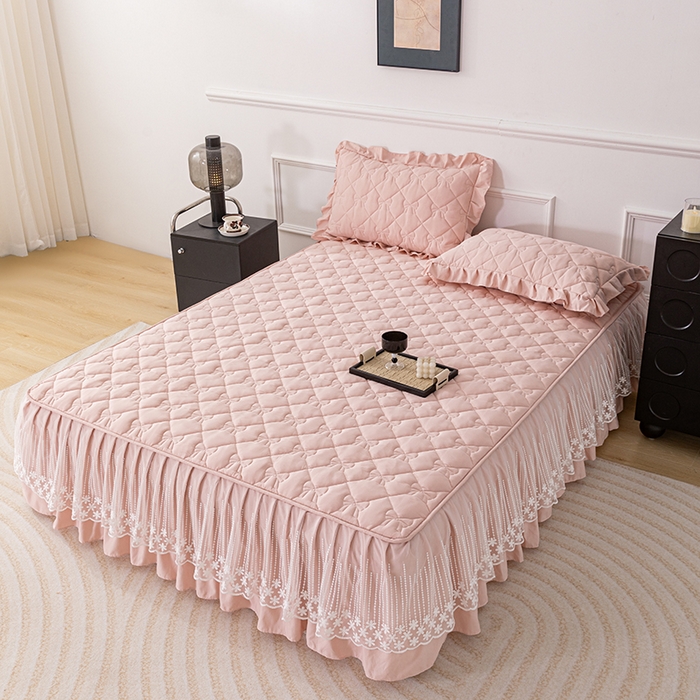 91家纺网 家纺一手货源 找家纺 （总）乐蔻家纺 2026春夏新款A类原棉大豆夹棉床裙床笠四件套床笠单件-蝴蝶结