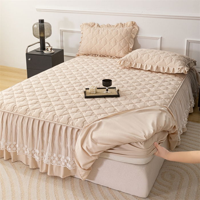 91家纺网 家纺一手货源 找家纺 （总）乐蔻家纺 2026春夏新款A类原棉大豆夹棉床裙床笠四件套床笠单件-蝴蝶结