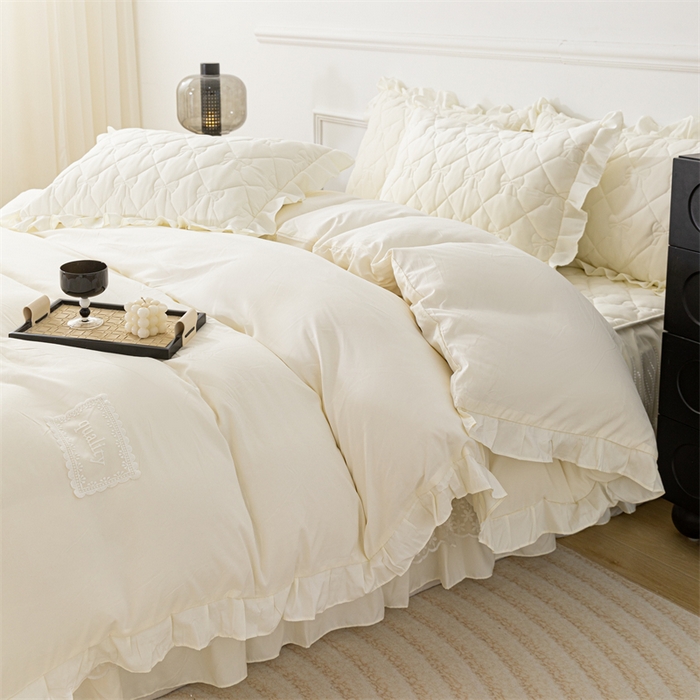 91家纺网 家纺一手货源 找家纺 乐蔻家纺 2026春夏新款A类原棉大豆夹棉床裙床笠四件套床笠单件-蝴蝶结 蝴蝶结-奶昔白