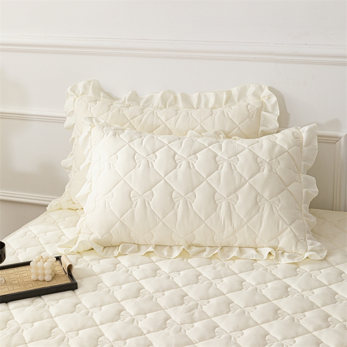 91家纺网 家纺一手货源 找家纺 乐蔻家纺 2026春夏新款A类原棉大豆夹棉床裙床笠四件套床笠单件-蝴蝶结 蝴蝶结-奶昔白