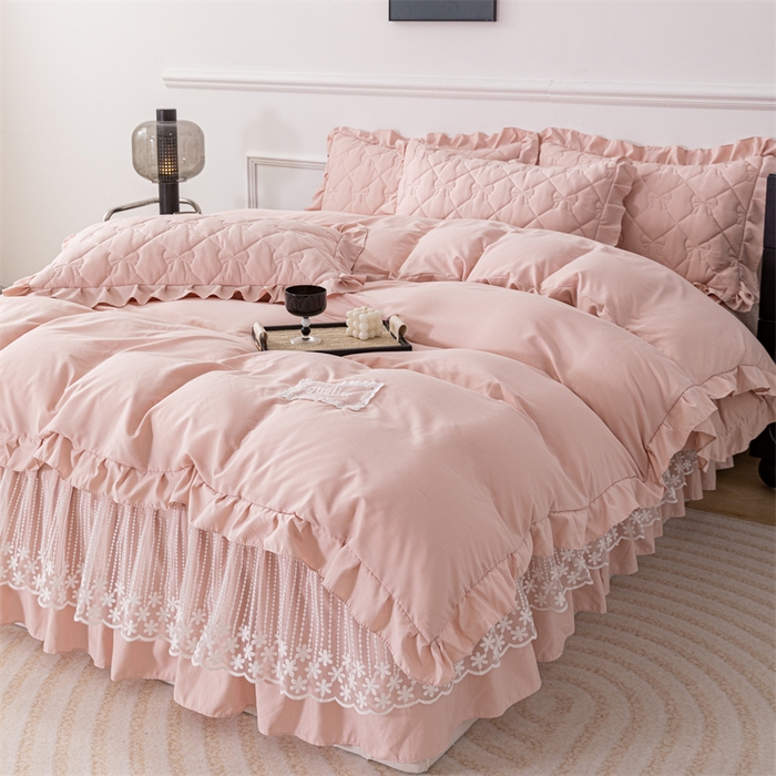 91家纺网 家纺一手货源 找家纺 （总）乐蔻家纺 2026春夏新款A类原棉大豆夹棉床裙床笠四件套床笠单件-蝴蝶结