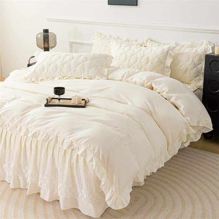 91家纺网 家纺一手货源 找家纺 乐蔻家纺 2026春夏新款A类原棉大豆夹棉床裙床笠四件套床笠单件-蝴蝶结 蝴蝶结-奶昔白