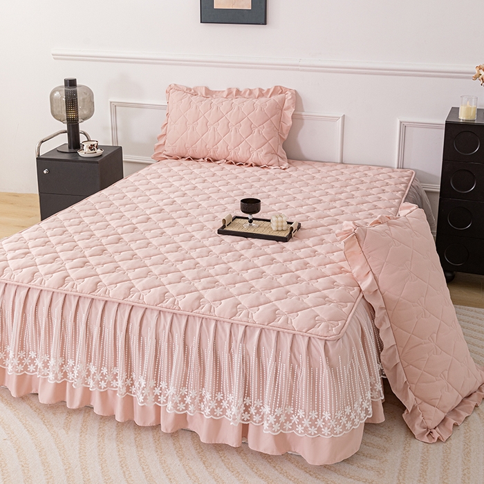 91家纺网 家纺一手货源 找家纺 （总）乐蔻家纺 2026春夏新款A类原棉大豆夹棉床裙床笠四件套床笠单件-蝴蝶结