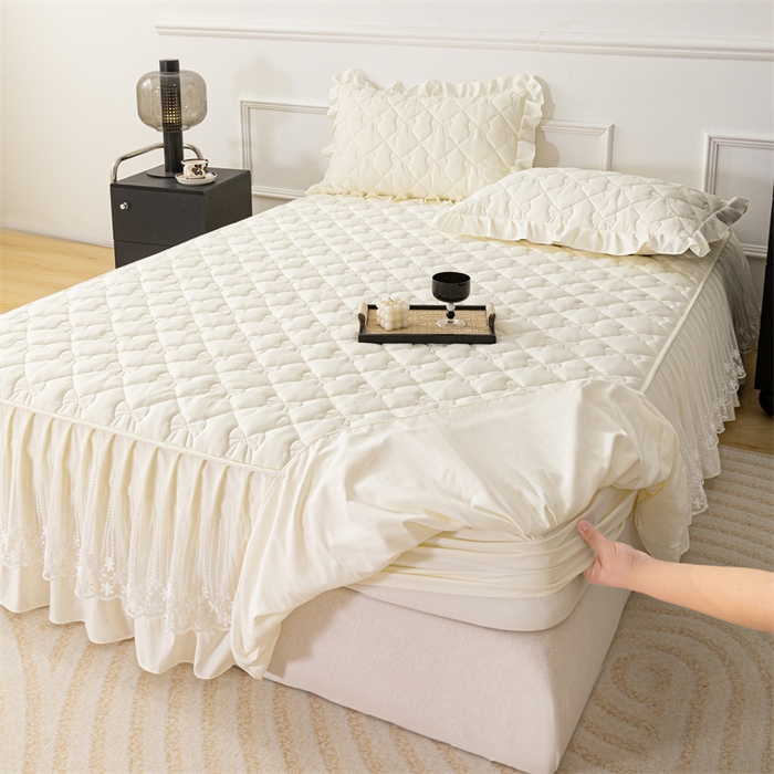 乐蔻家纺 2026春夏新款A类原棉大豆夹棉床裙床笠四件套床笠单件-蝴蝶结 蝴蝶结-奶昔白