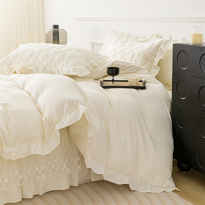 91家纺网 家纺一手货源 找家纺 乐蔻家纺 2026春夏新款A类原棉大豆夹棉床裙床笠四件套床笠单件-蝴蝶结 蝴蝶结-奶昔白