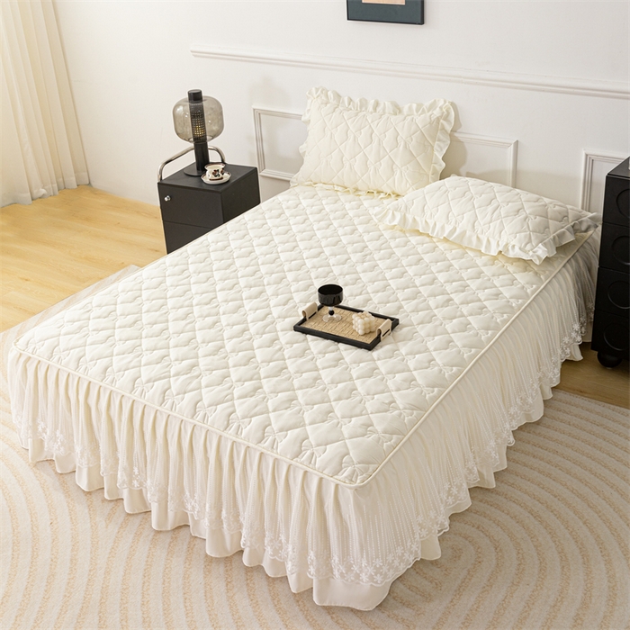 91家纺网 家纺一手货源 找家纺 乐蔻家纺 2026春夏新款A类原棉大豆夹棉床裙床笠四件套床笠单件-蝴蝶结 蝴蝶结-奶昔白