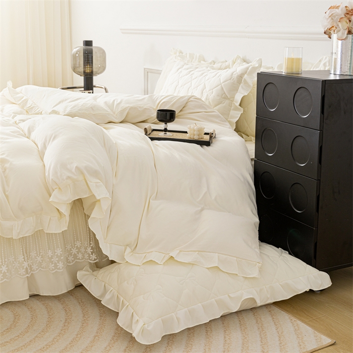 91家纺网 家纺一手货源 找家纺 乐蔻家纺 2026春夏新款A类原棉大豆夹棉床裙床笠四件套床笠单件-蝴蝶结 蝴蝶结-奶昔白