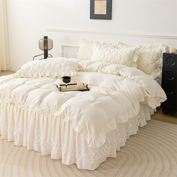 91家纺网 家纺一手货源 找家纺 乐蔻家纺 2026春夏新款A类原棉大豆夹棉床裙床笠四件套床笠单件-蝴蝶结 蝴蝶结-奶昔白