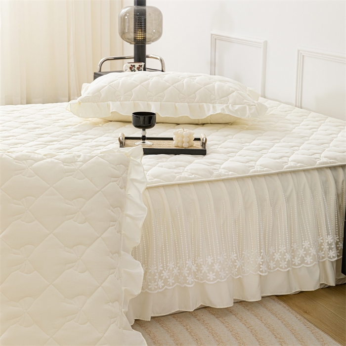 91家纺网 家纺一手货源 找家纺 乐蔻家纺 2026春夏新款A类原棉大豆夹棉床裙床笠四件套床笠单件-蝴蝶结 蝴蝶结-奶昔白