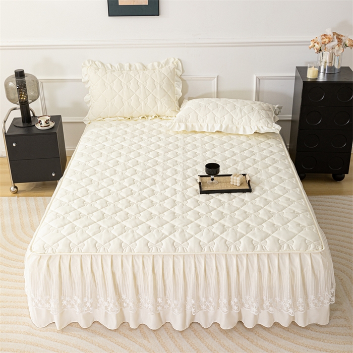 91家纺网 家纺一手货源 找家纺 乐蔻家纺 2026春夏新款A类原棉大豆夹棉床裙床笠四件套床笠单件-蝴蝶结 蝴蝶结-奶昔白