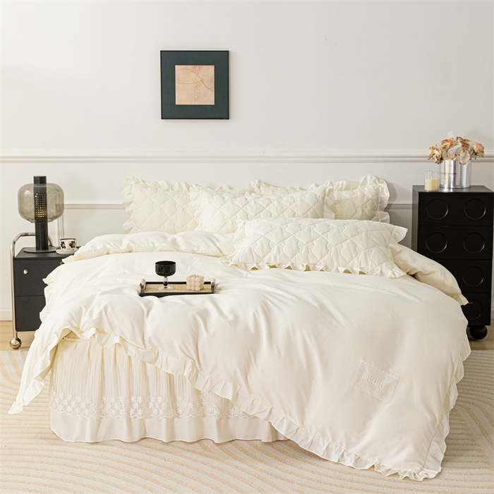 91家纺网 家纺一手货源 找家纺 乐蔻家纺 2026春夏新款A类原棉大豆夹棉床裙床笠四件套床笠单件-蝴蝶结 蝴蝶结-奶昔白