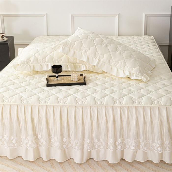 91家纺网 家纺一手货源 找家纺 乐蔻家纺 2026春夏新款A类原棉大豆夹棉床裙床笠四件套床笠单件-蝴蝶结 蝴蝶结-奶昔白