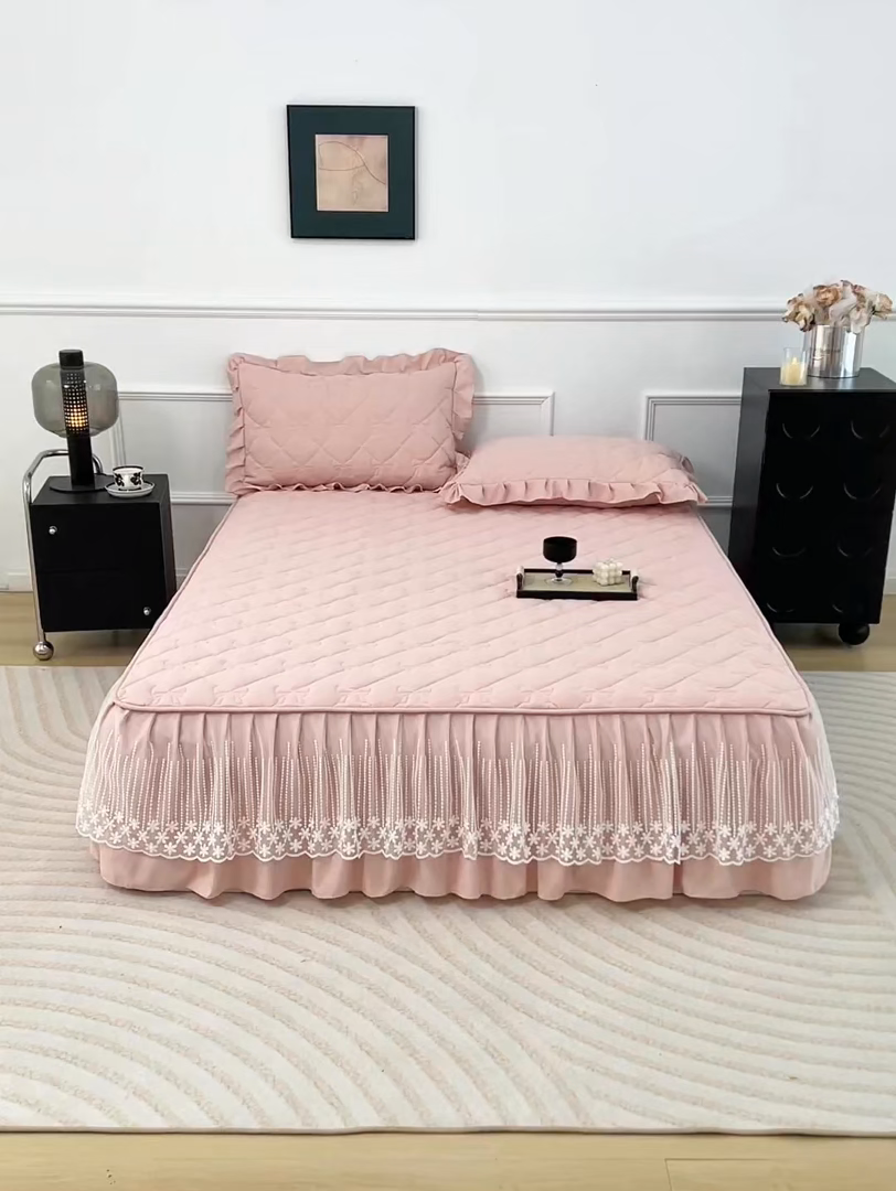 91家纺网 家纺一手货源 找家纺 （总）乐蔻家纺 2026春夏新款A类原棉大豆夹棉床裙床笠四件套床笠单件-蝴蝶结