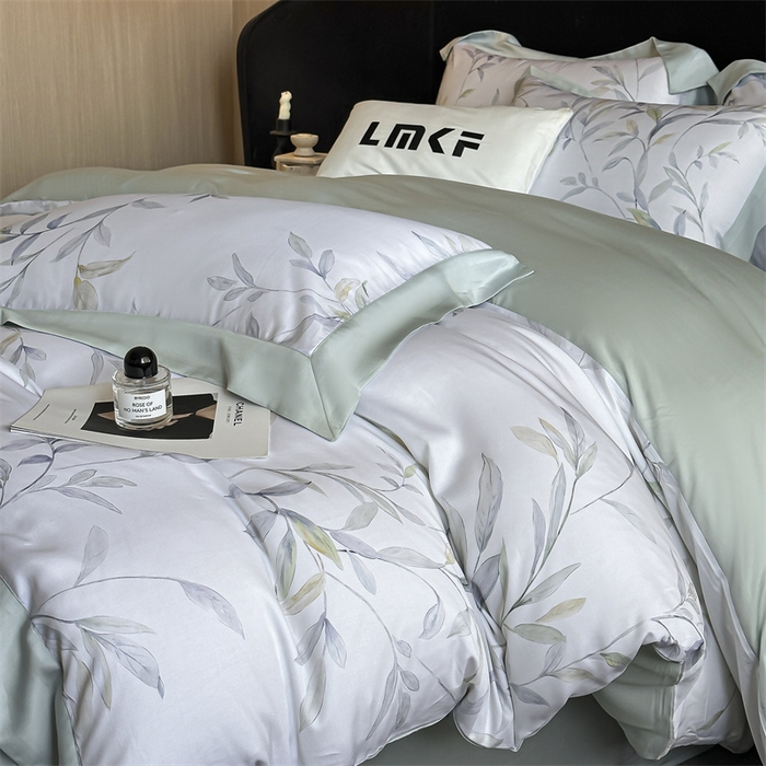 91家纺网 家纺一手货源 找家纺 蓝米卡夫 2026夏季新款50S天丝数码印花夏被夏凉被空调被四件套 春晓雨梦-兰