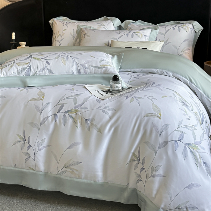 91家纺网 家纺一手货源 找家纺 蓝米卡夫 2026夏季新款50S天丝数码印花夏被夏凉被空调被四件套 春晓雨梦-兰