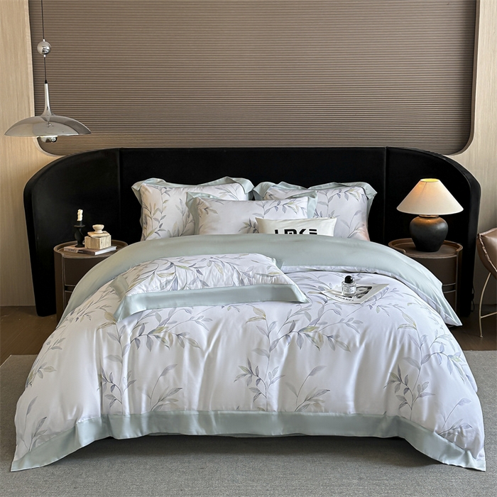 91家纺网 家纺一手货源 找家纺 蓝米卡夫 2026夏季新款50S天丝数码印花夏被夏凉被空调被四件套 春晓雨梦-兰