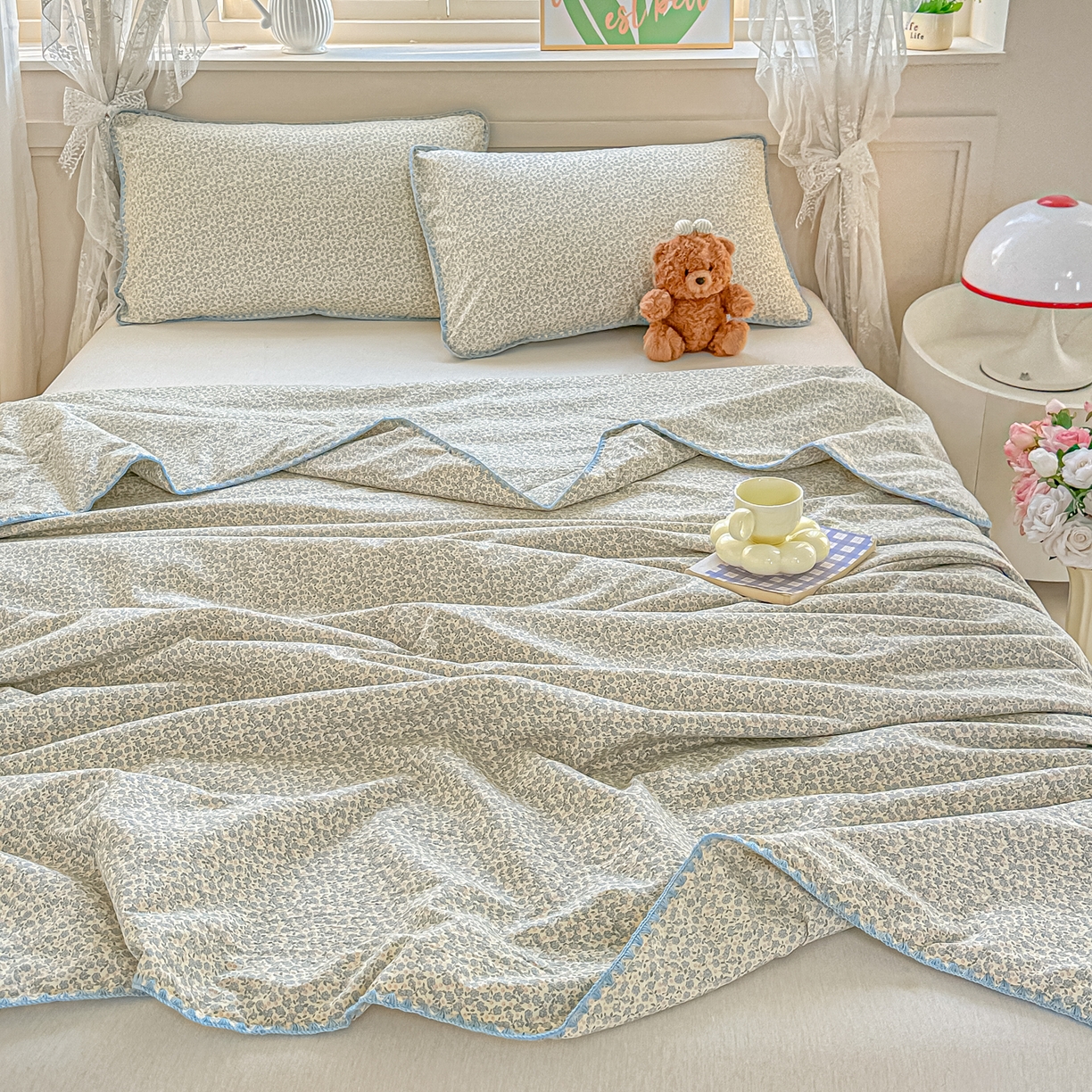 91家纺网 家纺一手货源 找家纺 归属 2026新款A类小碎花贝壳绣皱皱棉夏被夏凉被空调被 莉莲