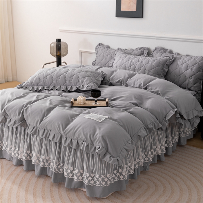 91家纺网 家纺一手货源 找家纺 乐蔻家纺 2026春夏新款A类原棉大豆夹棉床裙床笠四件套床笠单件-蝴蝶结 蝴蝶结-高级灰