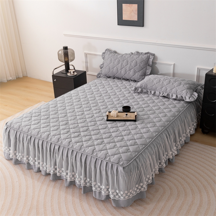 91家纺网 家纺一手货源 找家纺 乐蔻家纺 2026春夏新款A类原棉大豆夹棉床裙床笠四件套床笠单件-蝴蝶结 蝴蝶结-高级灰