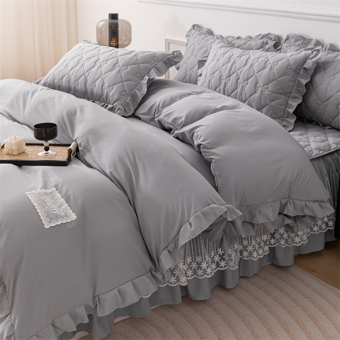 91家纺网 家纺一手货源 找家纺 乐蔻家纺 2026春夏新款A类原棉大豆夹棉床裙床笠四件套床笠单件-蝴蝶结 蝴蝶结-高级灰